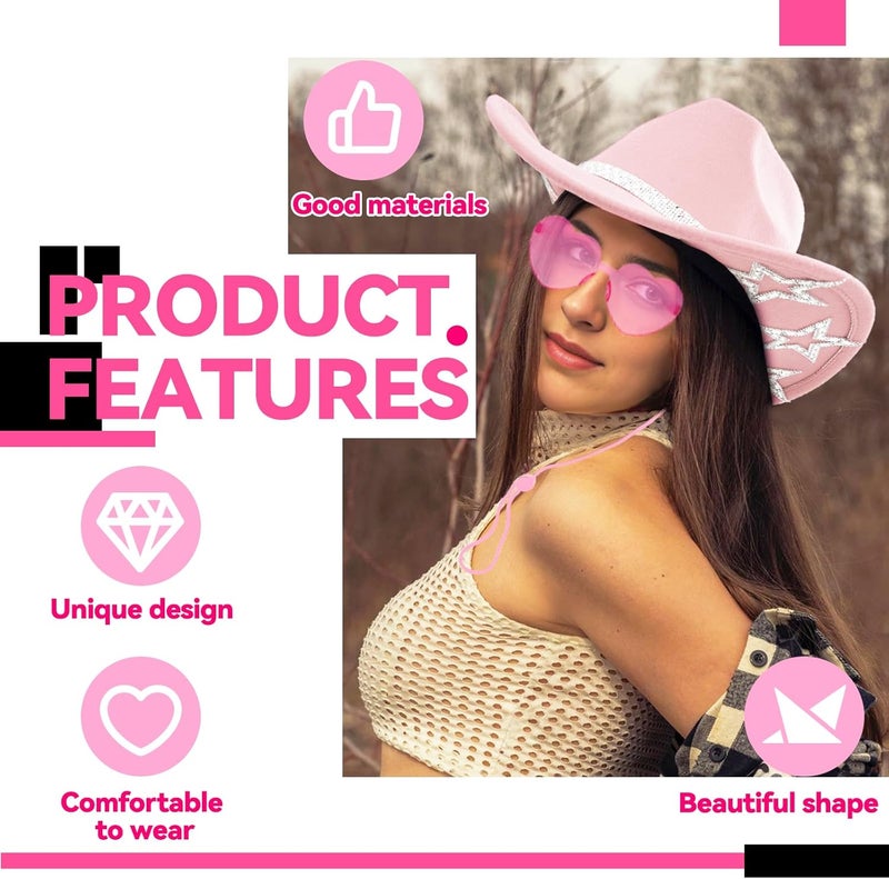 SHENYI Cowgirl Hat and Bandana and Heart Sunglasses Glitter Rhinestone Star Cowboy Hat Western Sparkly Hats for Women Men - Image 4
